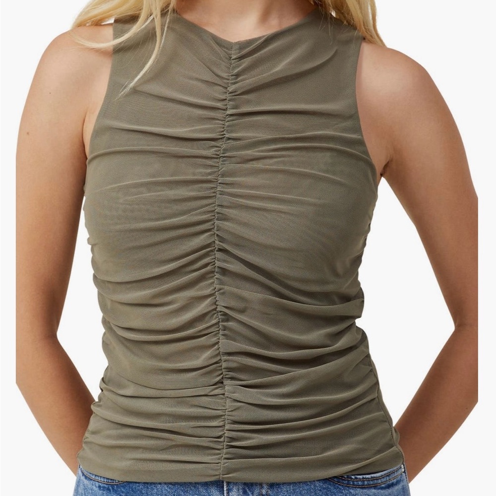 Ruched Mesh Sleeveless Top